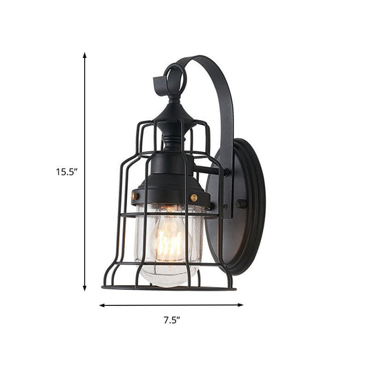 Frendorf | 1 Licht Glocken Shade Wandlamp Industriell Schwarz Glas Wandlampe für Flur mit Metallkäfig Rahmen