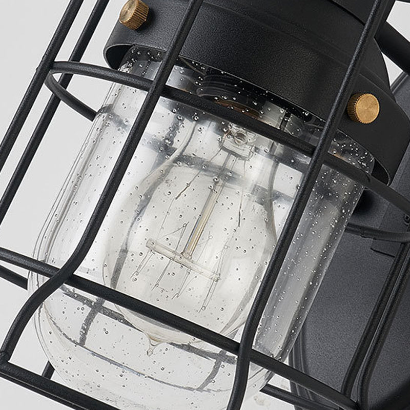 Frendorf | 1 Licht Glocken Shade Wandlamp Industriell Schwarz Glas Wandlampe für Flur mit Metallkäfig Rahmen