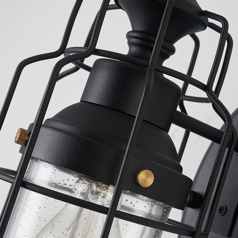 Frendorf | 1 Licht Glocken Shade Wandlamp Industriell Schwarz Glas Wandlampe für Flur mit Metallkäfig Rahmen