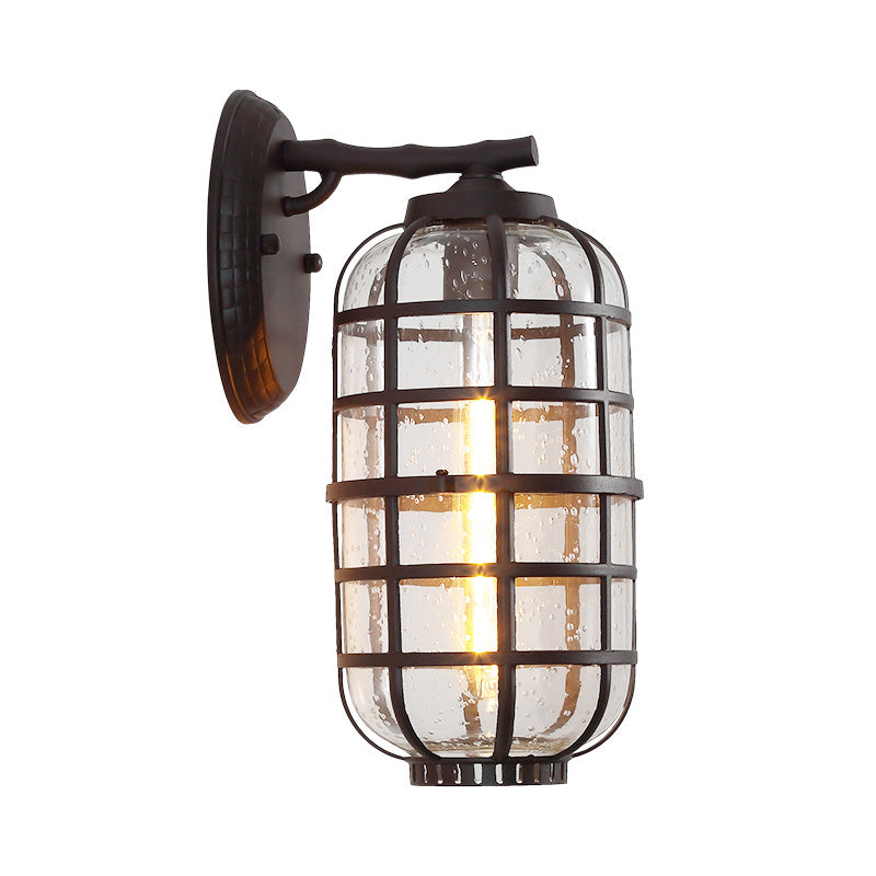 Frendorf | Gecageerde Zaden Glas Wandgemonteerde Lamp Industriële Enkele Gloeilamp Buitensculptuur Licht in Zwart/Bronze, 5.5"/6"/8" Breed