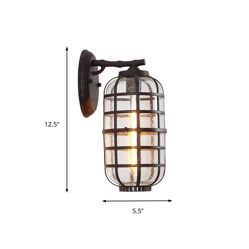Frendorf | Gecageerde Zaden Glas Wandgemonteerde Lamp Industriële Enkele Gloeilamp Buitensculptuur Licht in Zwart/Bronze, 5.5"/6"/8" Breed