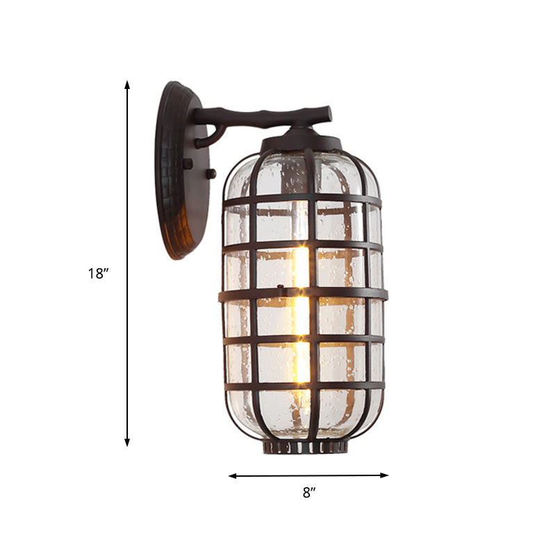 Frendorf | Gecageerde Zaden Glas Wandgemonteerde Lamp Industriële Enkele Gloeilamp Buitensculptuur Licht in Zwart/Bronze, 5.5"/6"/8" Breed