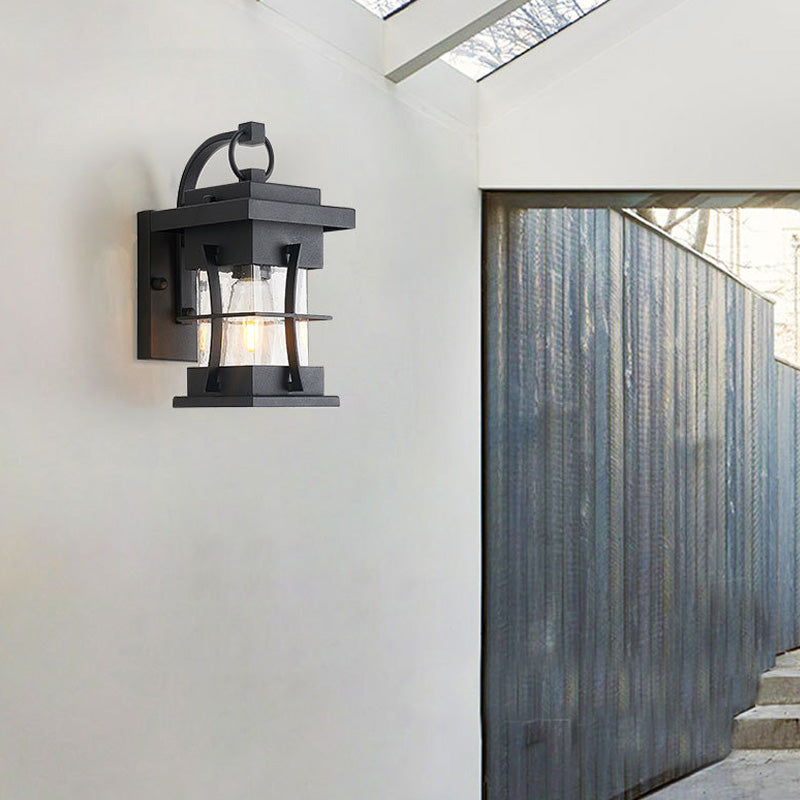 Klare Glas schwarze Wandleuchte Quadratisch/Rechteckig 1-Licht Küsten Wand Lampe Armatur mit Eisenkäfig