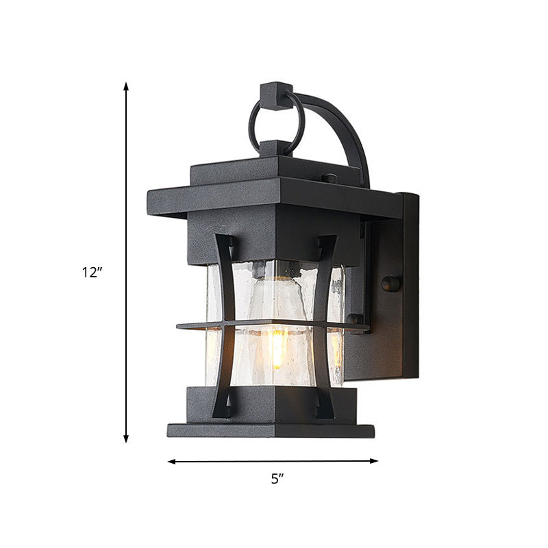 Klare Glas schwarze Wandleuchte Quadratisch/Rechteckig 1-Licht Küsten Wand Lampe Armatur mit Eisenkäfig
