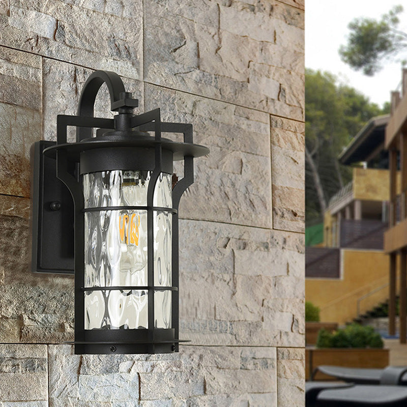 Klare Glas schwarze Wandleuchte Quadratisch/Rechteckig 1-Licht Küsten Wand Lampe Armatur mit Eisenkäfig