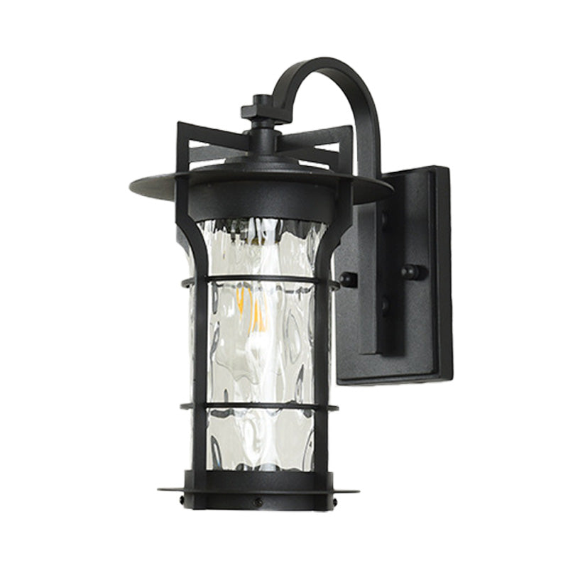 Klare Glas schwarze Wandleuchte Quadratisch/Rechteckig 1-Licht Küsten Wand Lampe Armatur mit Eisenkäfig