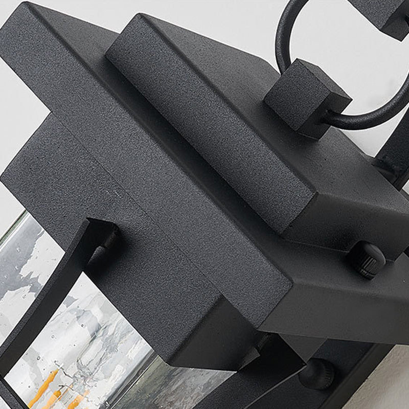 Klare Glas schwarze Wandleuchte Quadratisch/Rechteckig 1-Licht Küsten Wand Lampe Armatur mit Eisenkäfig