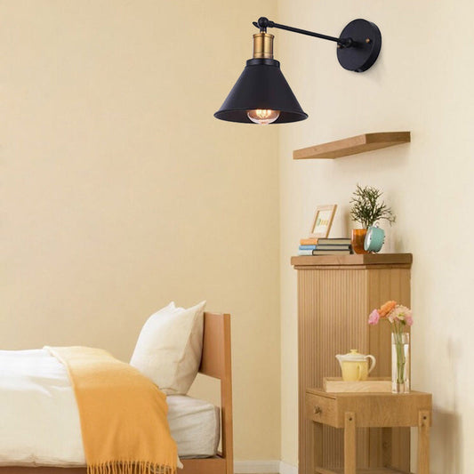 Frendorf | Schwarz 1 Licht Wandlampe Beleuchtung Industrie Metall Kegel Licht Leuchte für Schlafzimmer
