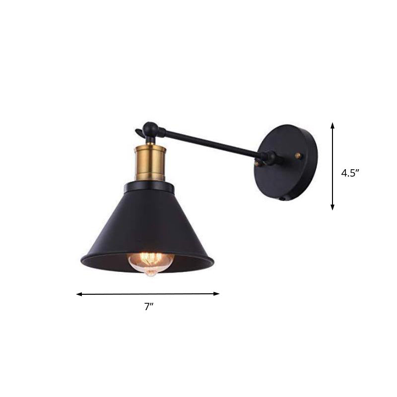 Frendorf | Schwarz 1 Licht Wandlampe Beleuchtung Industrie Metall Kegel Licht Leuchte für Schlafzimmer