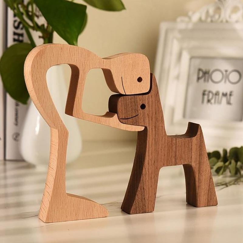 Frendorf | Haustierliebhaber Geschenke Holzskulptur Familie & Welpe Holzhandwerk Tischornamente
