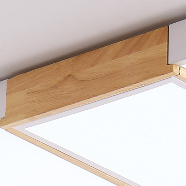 Zeitgenössische skandinavische quadratische rechteckige Kombination Holz Eisen LED Deckenleuchte für das Wohnzimmer
