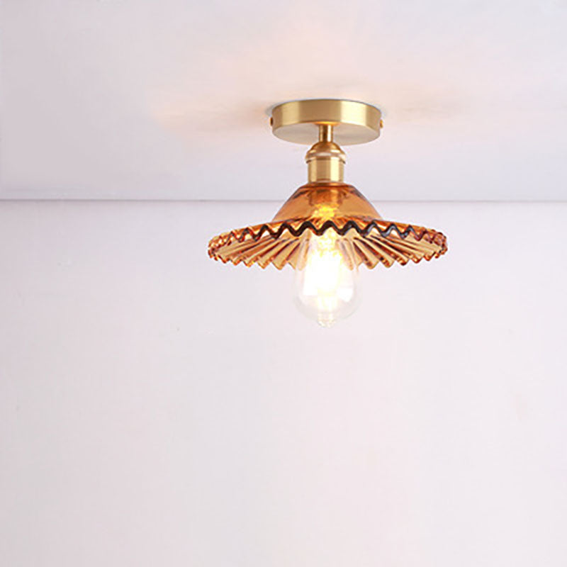 Frendorf | Lotuvia Japanische Vintage Deckenleuchte | Glas & Messing | Lotus Design | Semi-Flush-Mount