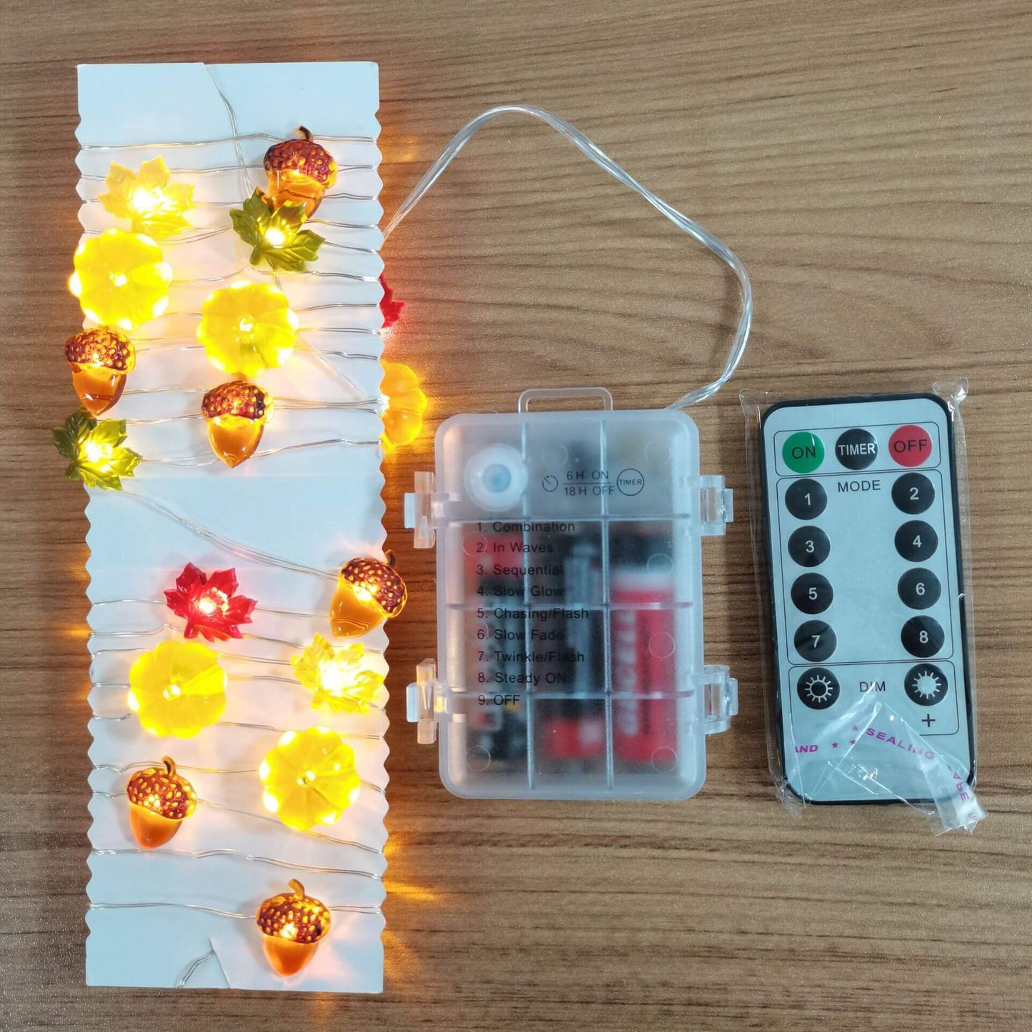 Moderne Erntedankfest Ahorn Eichel Kürbis Dekoration 30 LED Lichterkette