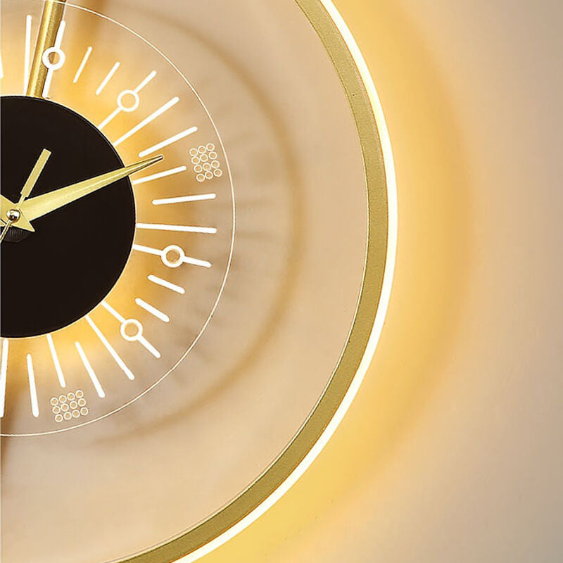 Frendorf | LumeClock LED Wandleuchte | Kreatives Uhrendesign | Goldrahmen | Stimmungsvolle Beleuchtung für Wohnzimmer