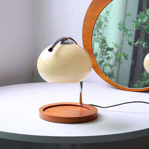 Frendorf | Melva Vintage Glasdom-Lampe mit Holzsockel | Schmelzendes Wachs | Dimmer | Stimmungslicht | Deko für Zuhause