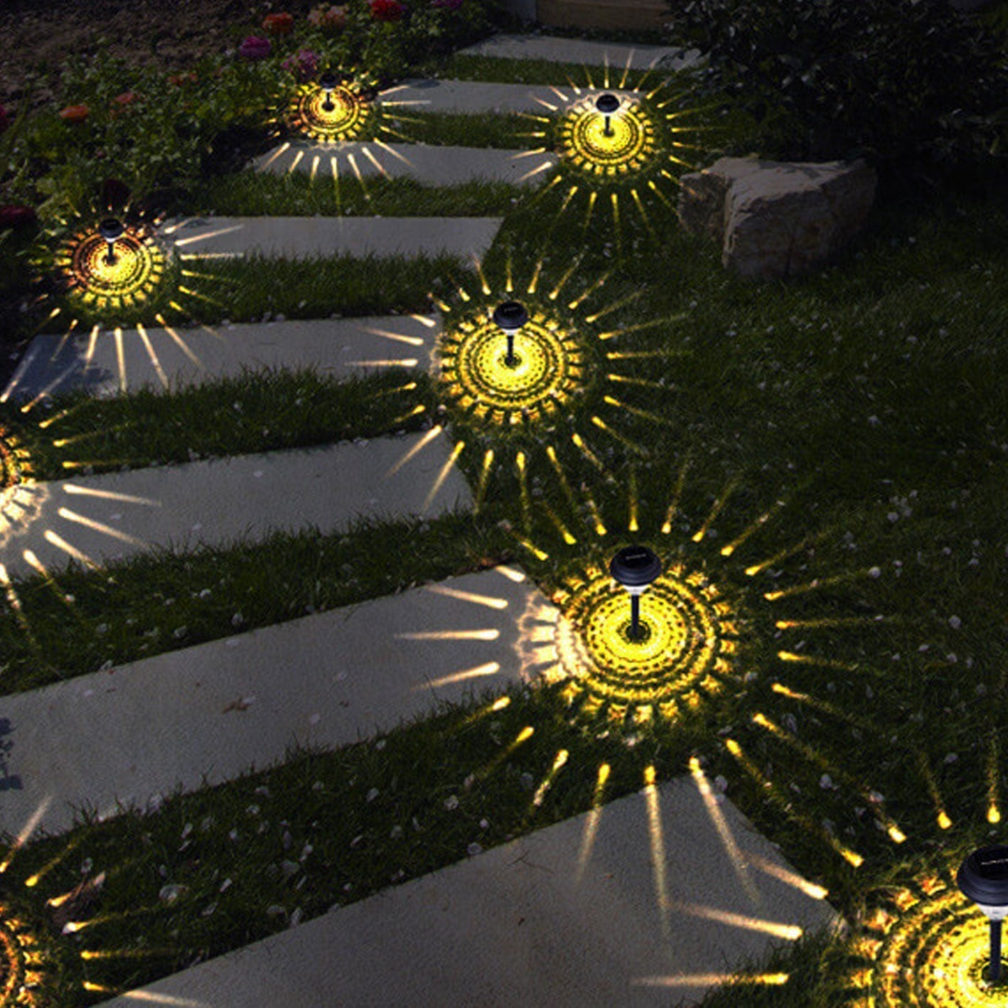 Solar wasserdicht kreisförmig divergente Licht Schatten Design LED Außen Garten Dekorationslicht
