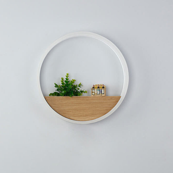 Frendorf | Lumoshelf LED Wandleuchte | Massivholz mit Ablage | Runde Wandlampe | Warm- & Weißlicht