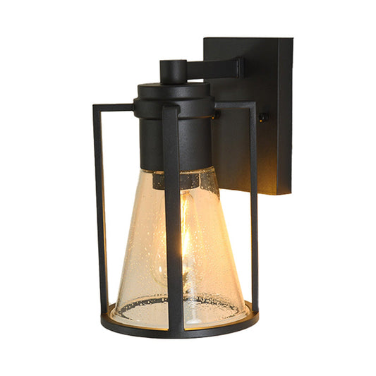 Frendorf | 1 Licht Conical Wandlamp Industrieel Zwart Gezaaid Glas Wandlamp met Metalen Kooi