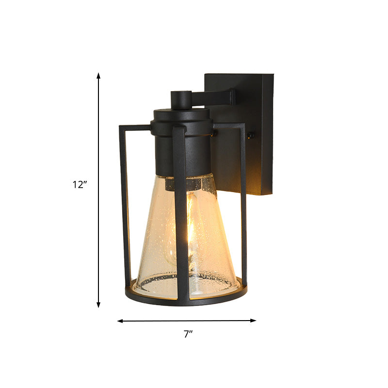 Frendorf | 1 Licht Conical Wandlamp Industrieel Zwart Gezaaid Glas Wandlamp met Metalen Kooi
