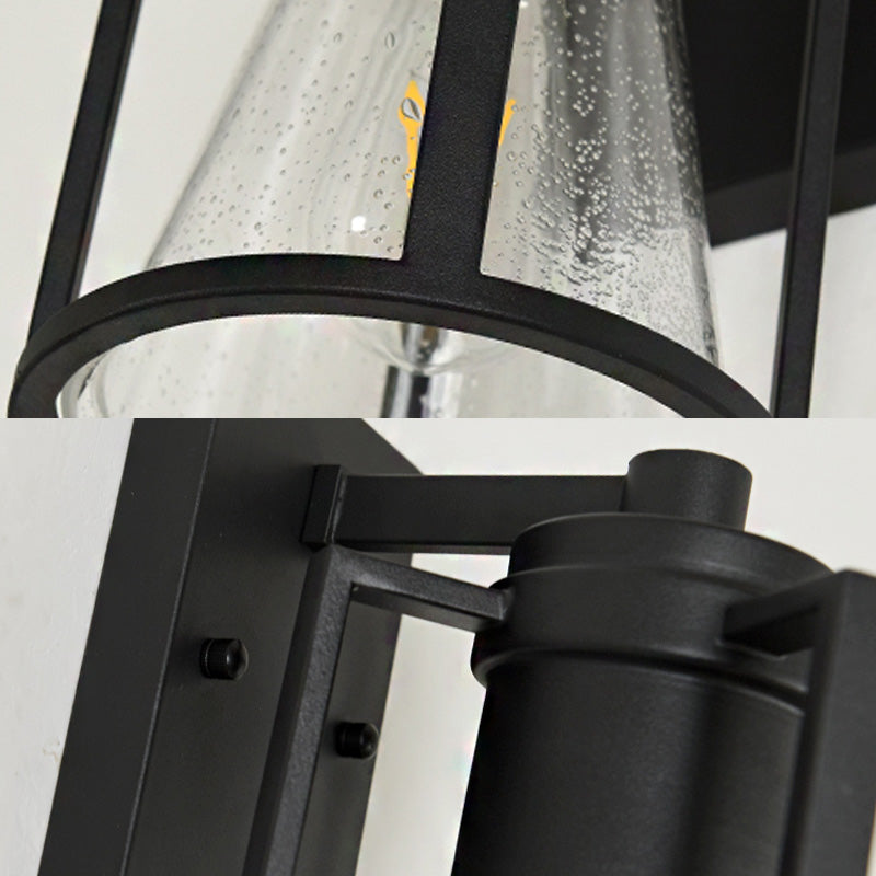 Frendorf | 1 Licht Conical Wandlamp Industrieel Zwart Gezaaid Glas Wandlamp met Metalen Kooi