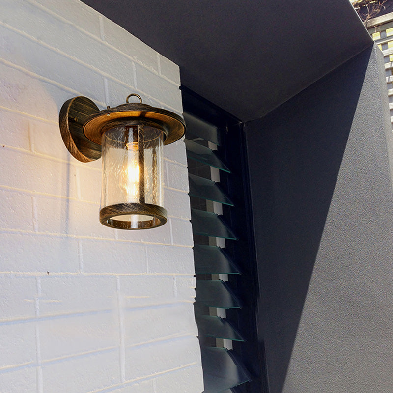 Frendorf | Zylinder Saatglas Wandmontierte Lampe Industrie Einzelne Glühbirne Veranda Wandleuchte in Matt Schwarz/Bronze mit Käfig