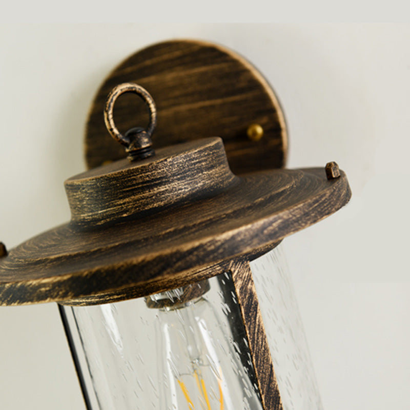 Frendorf | Zylinder Saatglas Wandmontierte Lampe Industrie Einzelne Glühbirne Veranda Wandleuchte in Matt Schwarz/Bronze mit Käfig
