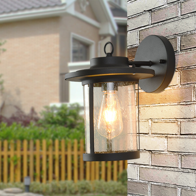 Frendorf | Zylinder Saatglas Wandmontierte Lampe Industrie Einzelne Glühbirne Veranda Wandleuchte in Matt Schwarz/Bronze mit Käfig