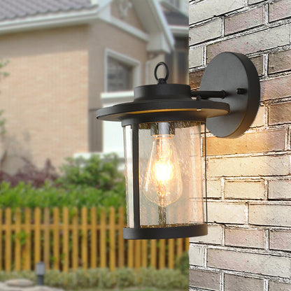 Frendorf | Zylinder Saatglas Wandmontierte Lampe Industrie Einzelne Glühbirne Veranda Wandleuchte in Matt Schwarz/Bronze mit Käfig