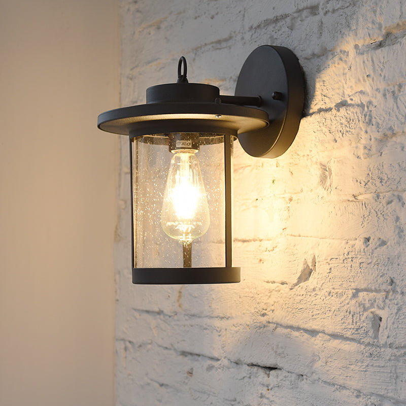 Frendorf | Zylinder Saatglas Wandmontierte Lampe Industrie Einzelne Glühbirne Veranda Wandleuchte in Matt Schwarz/Bronze mit Käfig