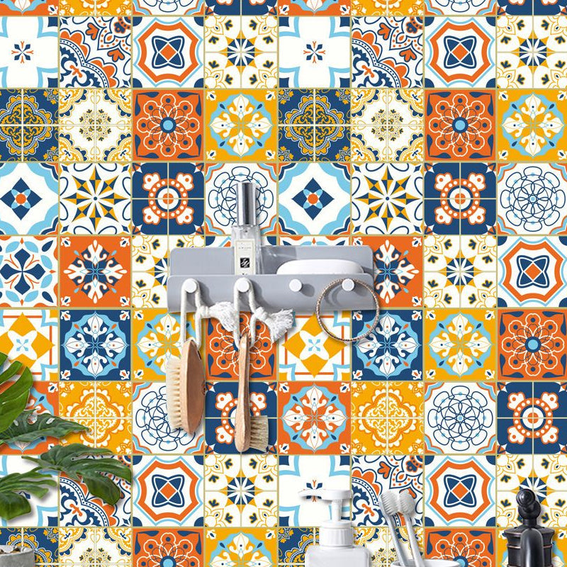 Frendorf | Boho Faux Tile Wallpaper Panel Set Orange-Blau Peel and Stick Wandkunst für Badezimmer