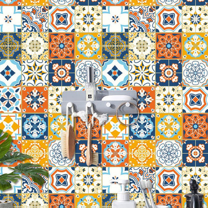 Frendorf | Boho Faux Tile Wallpaper Panel Set Orange-Blau Peel and Stick Wandkunst für Badezimmer