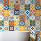 Frendorf | Boho Faux Tile Wallpaper Panel Set Orange-Blau Peel and Stick Wandkunst für Badezimmer