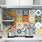 Frendorf | Boho Faux Tile Wallpaper Panel Set Orange-Blau Peel and Stick Wandkunst für Badezimmer