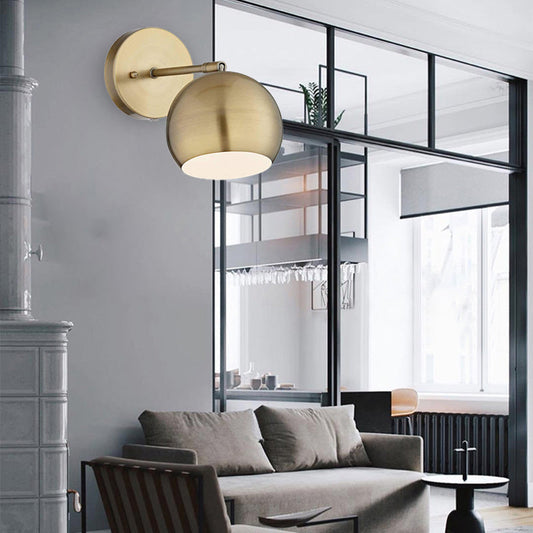 Frendorf | Ein Glühlampe Wandleuchte mit rundem Schirm Metall Industriell Wohnzimmer Wandbeleuchtung in Messing