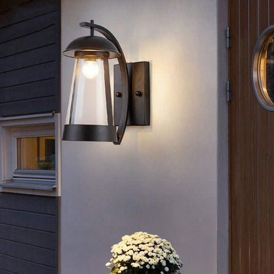 Frendorf | 1 Licht Klar Glas Wand Sconce Licht Industrie Schwarz Kegel Außenbeleuchtung Leuchte