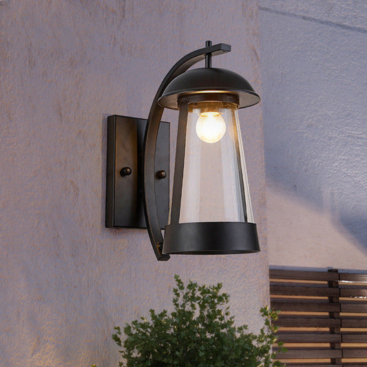 Frendorf | 1 Licht Klar Glas Wand Sconce Licht Industrie Schwarz Kegel Außenbeleuchtung Leuchte