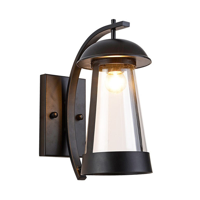 Frendorf | 1 Licht Klar Glas Wand Sconce Licht Industrie Schwarz Kegel Außenbeleuchtung Leuchte