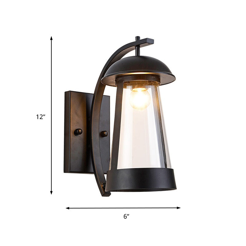 Frendorf | 1 Licht Klar Glas Wand Sconce Licht Industrie Schwarz Kegel Außenbeleuchtung Leuchte