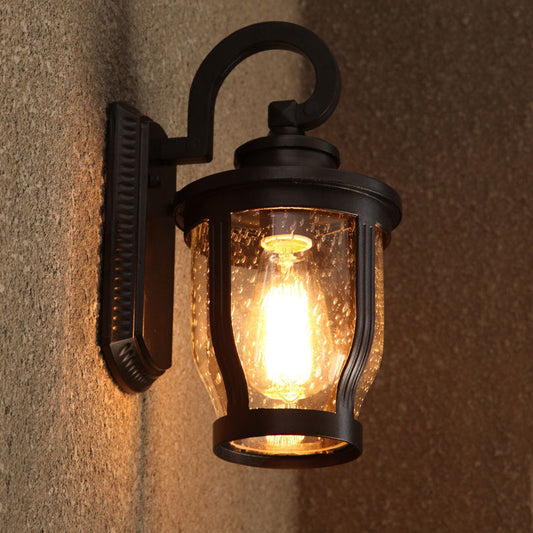 Frendorf | Gooseneck Buitenwandlamp Fixture Industrieel Bubbelglas 1 Licht Zwarte Wandlamp met Gebogen Arm