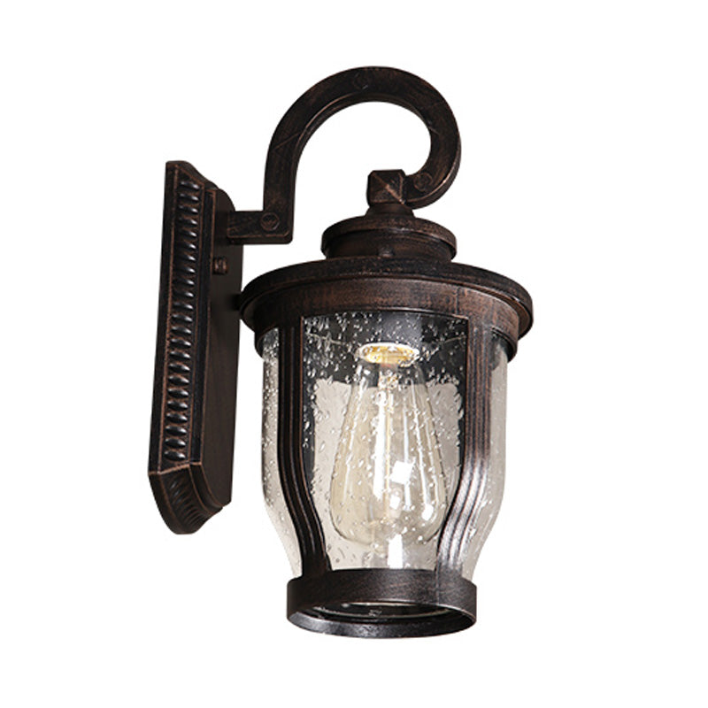 Frendorf | Gooseneck Buitenwandlamp Fixture Industrieel Bubbelglas 1 Licht Zwarte Wandlamp met Gebogen Arm