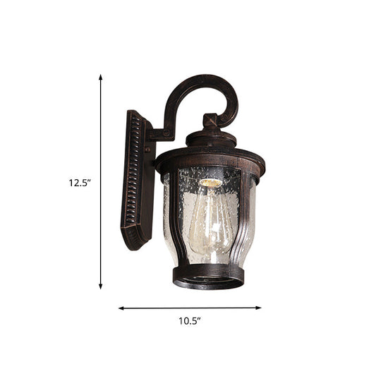 Frendorf | Gooseneck Buitenwandlamp Fixture Industrieel Bubbelglas 1 Licht Zwarte Wandlamp met Gebogen Arm