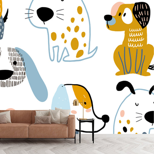 Blau-orange Hund Wandmural auf weiß Wasserdicht Cartoon Kinderzimmer Wanddeko