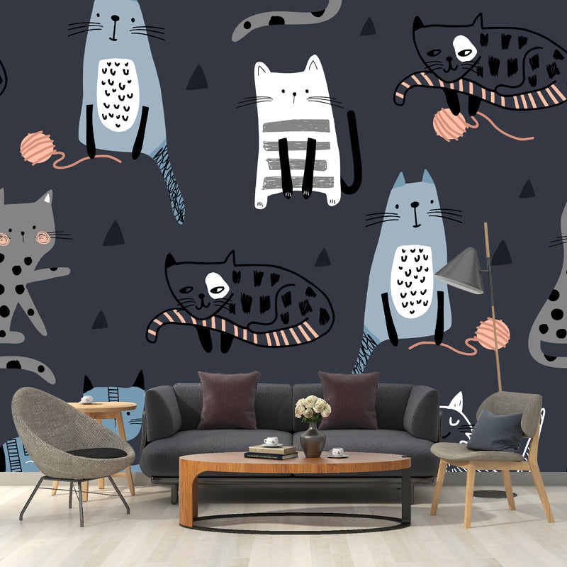 Frendorf | Kat Behang Muur Grijs Kinderkunst Muurdecoratie voor Kinderkamer, Non-woven