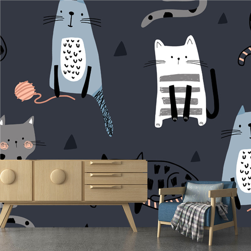 Frendorf | Kat Behang Muur Grijs Kinderkunst Muurdecoratie voor Kinderkamer, Non-woven