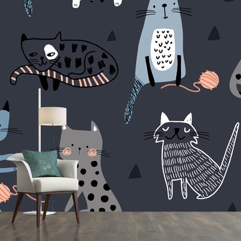 Frendorf | Kat Behang Muur Grijs Kinderkunst Muurdecoratie voor Kinderkamer, Non-woven