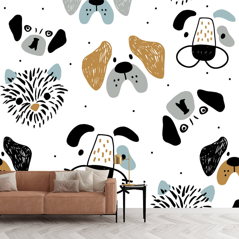 Frendorf | Grote Honden Muurpapier Cartoon Schattige Dierprint Wanddecoratie in Zwart-Oranje op Wit
