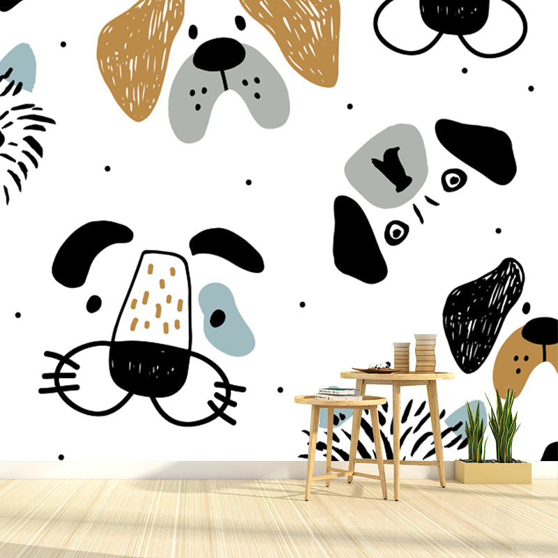 Frendorf | Grote Honden Muurpapier Cartoon Schattige Dierprint Wanddecoratie in Zwart-Oranje op Wit