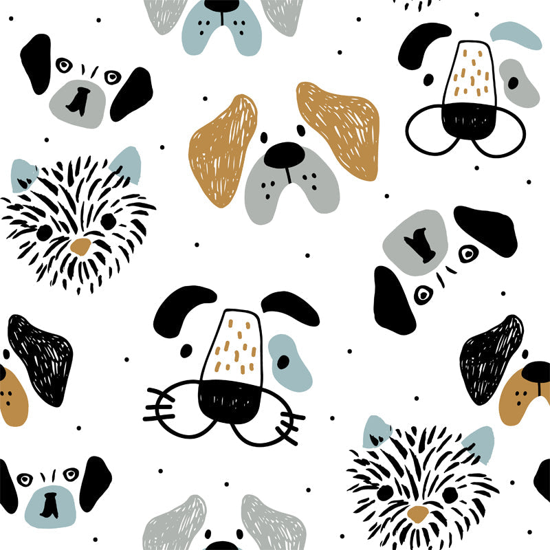 Frendorf | Grote Honden Muurpapier Cartoon Schattige Dierprint Wanddecoratie in Zwart-Oranje op Wit