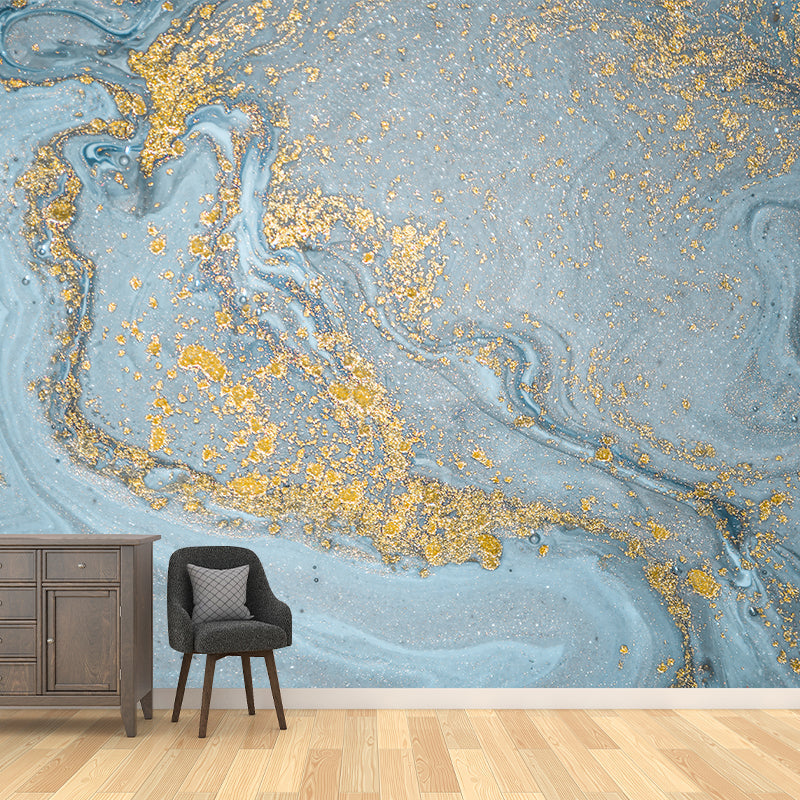 Frendorf | Golf mit Gebrochenen Pailletten Wand Moderne Glatte Wandverkleidung in Blau und Gold