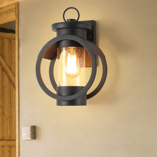 Frendorf | 1 Licht Zylinder Wandlamp Vintage Zwart Helder Geweven Glas Wandlamp met Ronde Frame